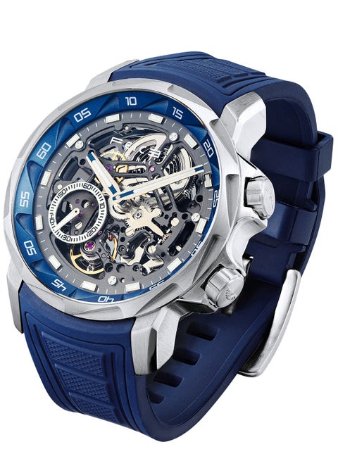 Men's Automatic Skeleton Watch – Blue Silicone Strap, Sapphire Crystal, FM511